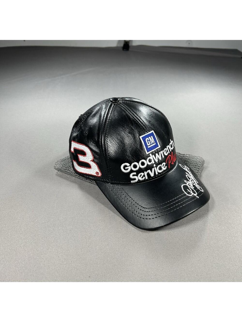 Vintage Chase Hat Mens Black Strap Back Leather Cap Dale Earnhardt Nascar Y2K